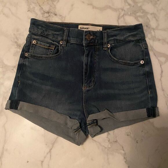 GARAGE Denim Shorts Retro High Waist rolled hem blue premium size 01 - Picture 2 of 10